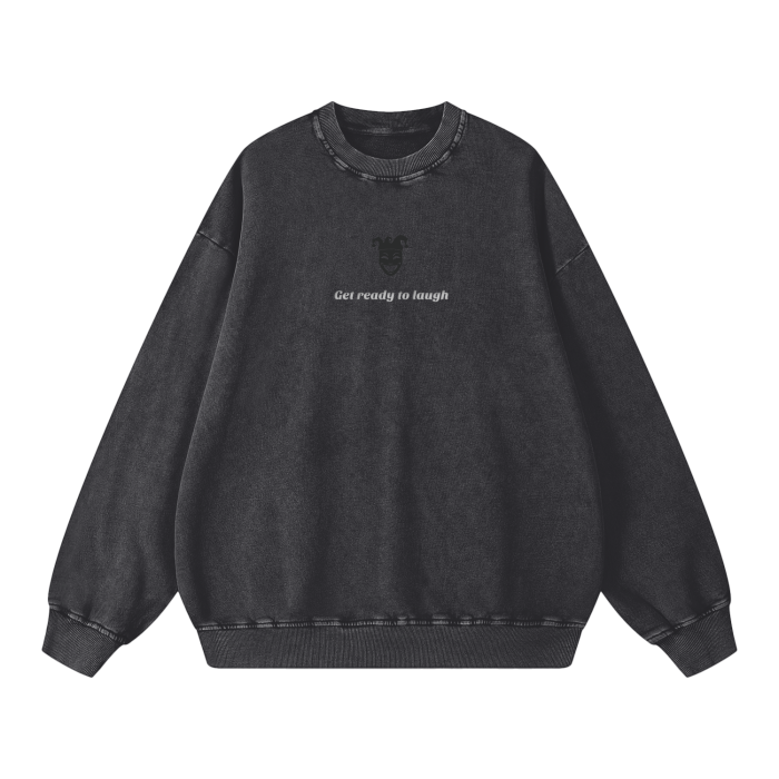 Jester Logo & Slogan Acid Wash Oversize Sweatshirt - 360 GSM