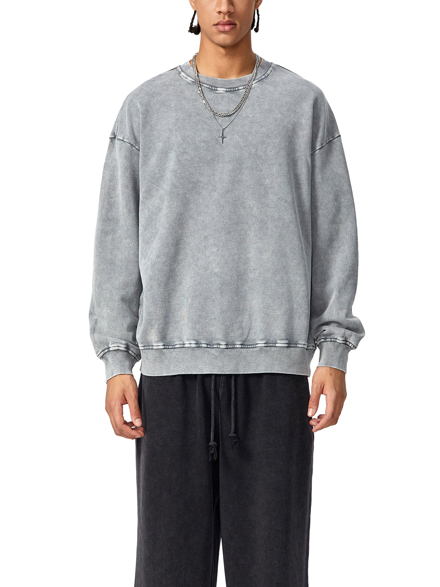 Jester Chest Logo w Text Snow Washed Oversized Sweatshirt